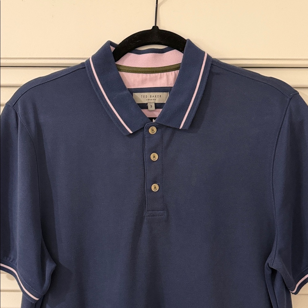 Ted Baker Men's Navy Polo with Pink Trim